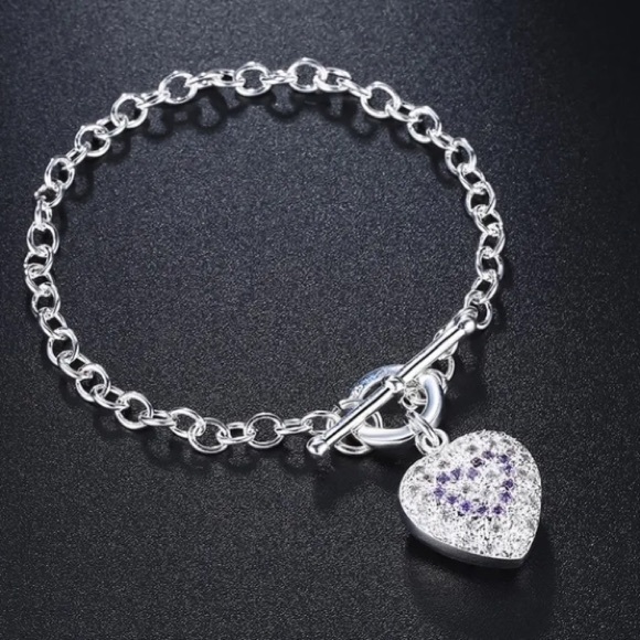 🌟 Silver Heart Pendant Bracelet - Picture 1 of 3